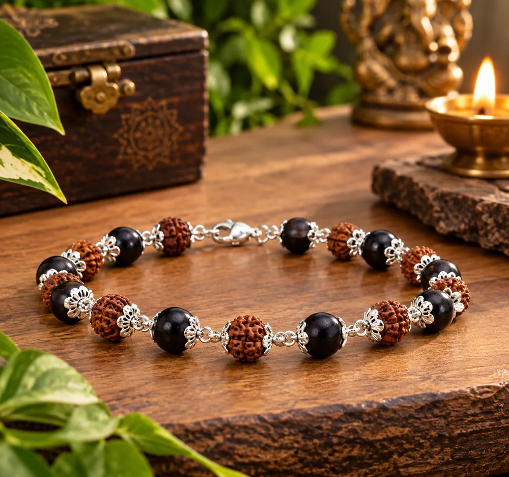 Brown Rudraksha And Ebony Wood Beaded Bracelet For Unisex with Lab certificate