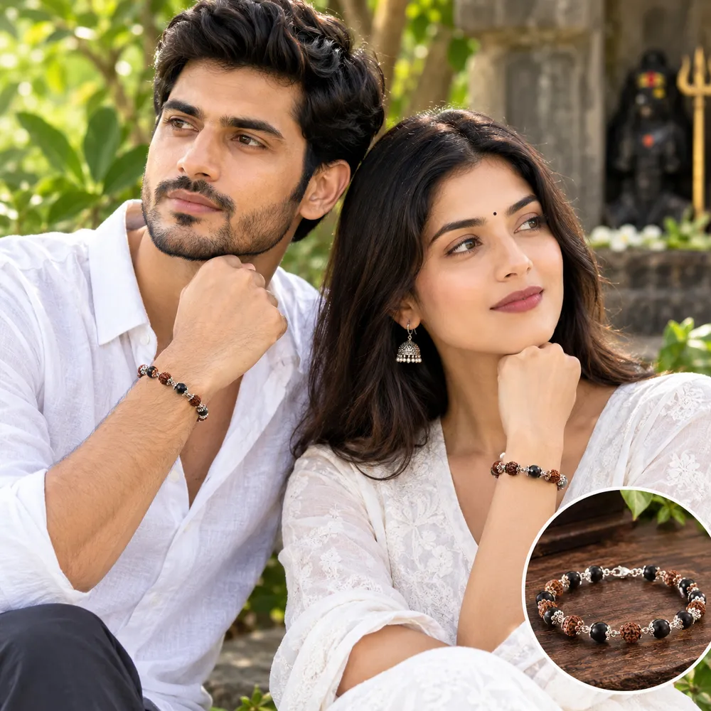 Brown Rudraksha And Ebony Wood Beaded Bracelet For Unisex with Lab certificate — view 2