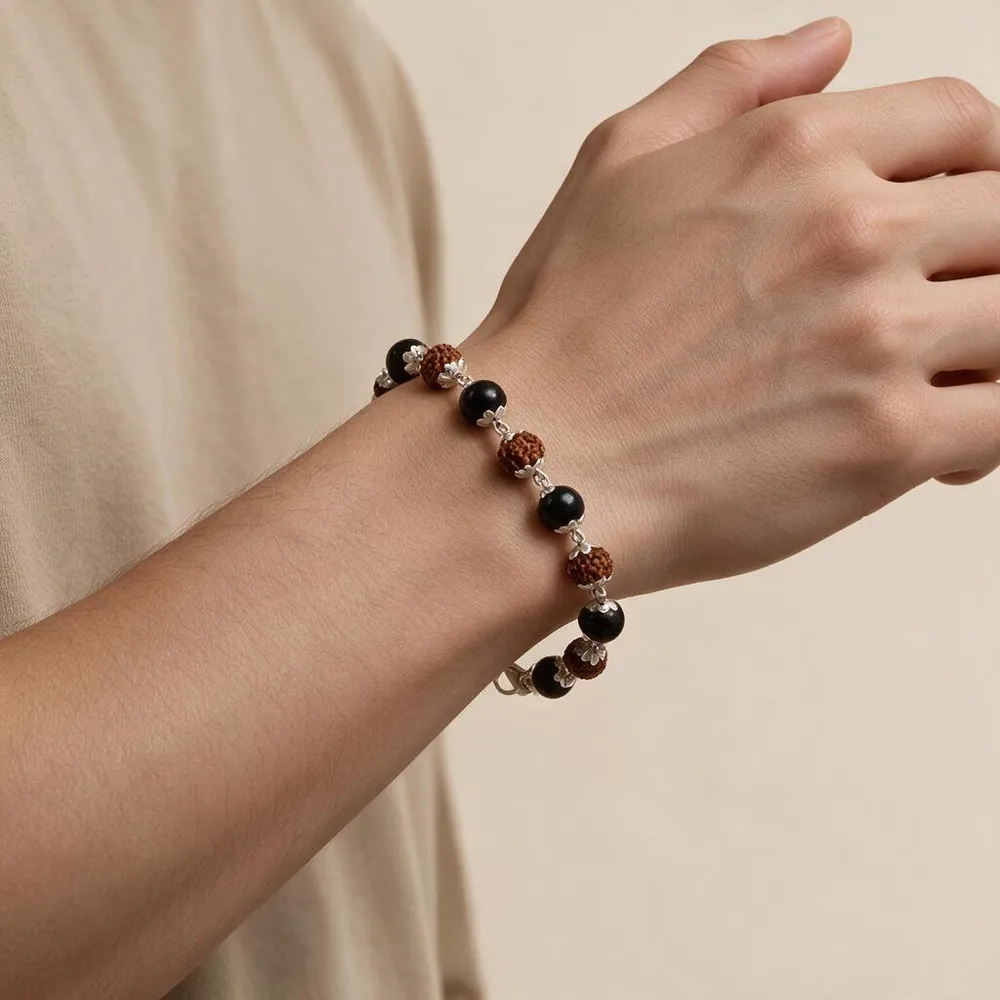 Brown Rudraksha And Ebony Wood Beaded Bracelet For Unisex with Lab certificate — view 3