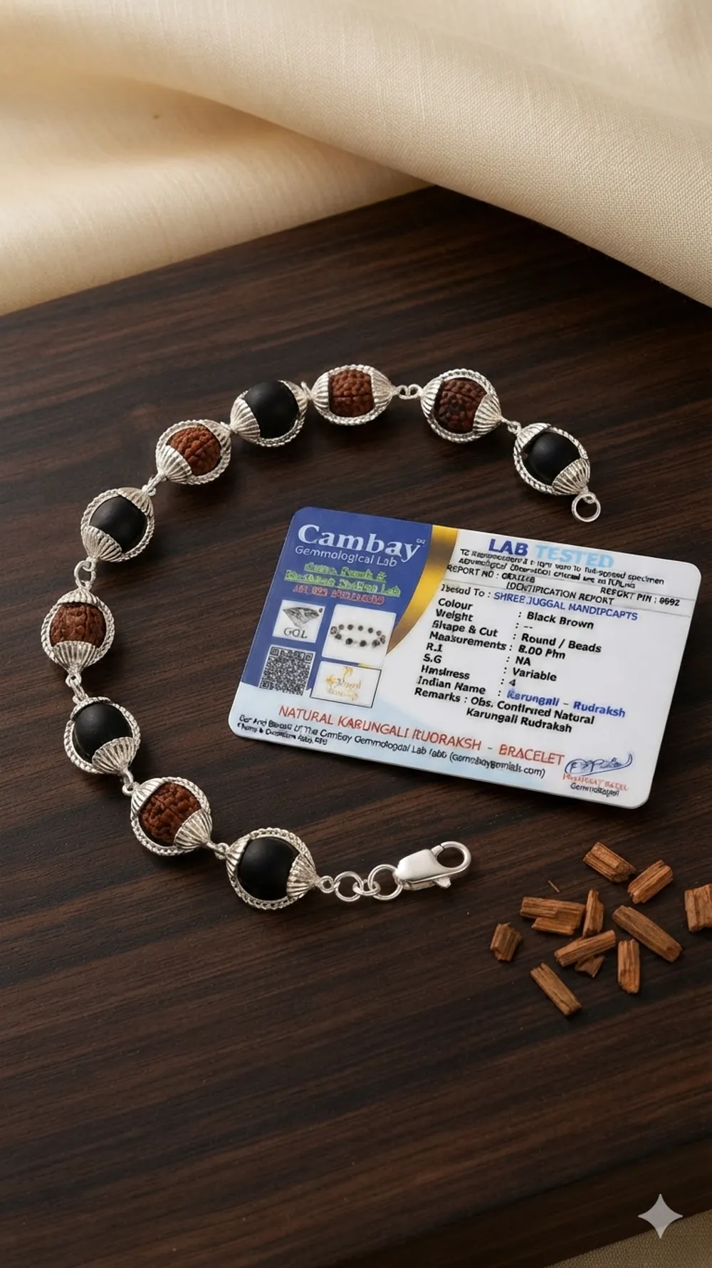 Natural And silver Tone Rudraksha and karungali Beaded Spiritual Bracelet For Unisex — view 2