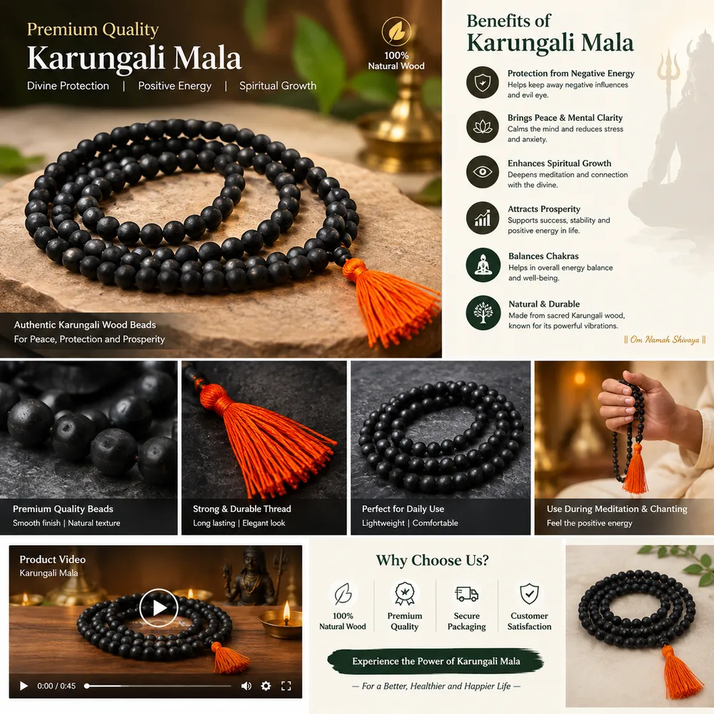 Natural Black Karungali Ebony Wood Beaded Japa Mala नॅचुरल करुंगली (एबोनी वुड) माला 108+1 For Unisex Lab Certified — view 3