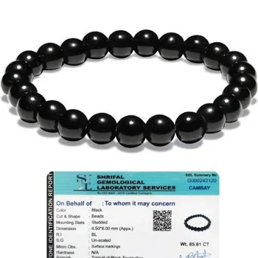 Natural Black Tourmaline Stone Bracelet – Protection, Grounding & Negativity Shield | नैचुरल ब्लैक टूरमलाइन ब्रेसलेट – सुरक्षा, ग्राउंडिंग व नकारात्मक ऊर्जा से रक्षा. For Unisex with Lab certificate — view 2