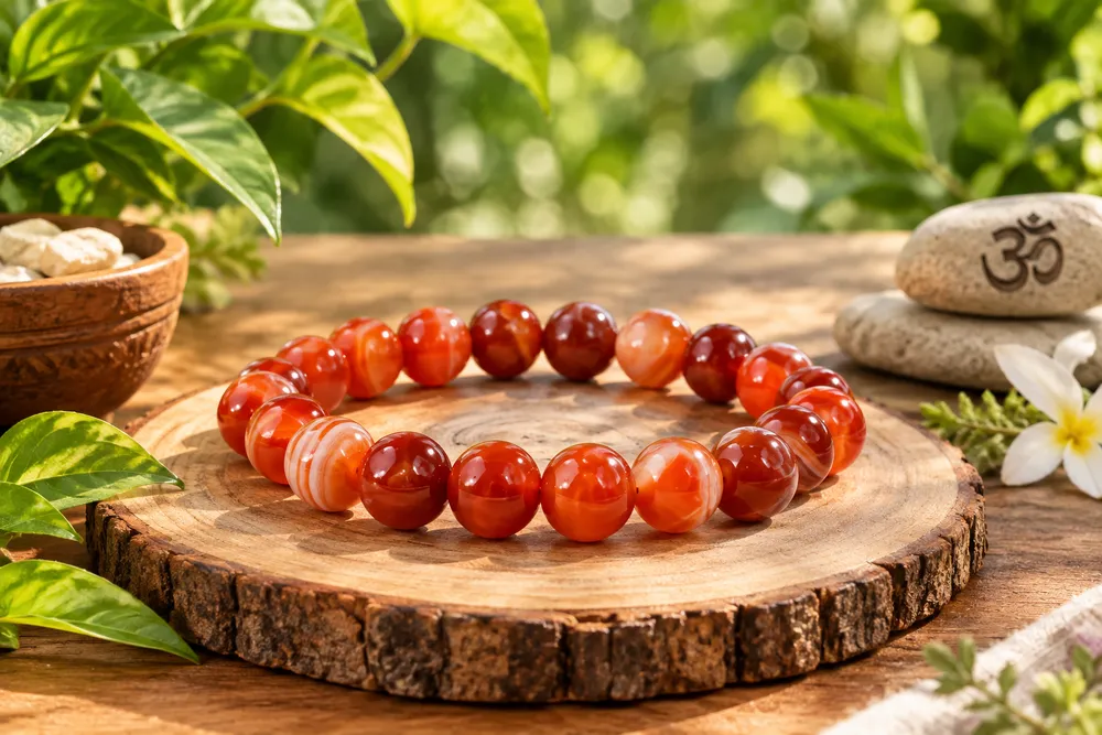 Natural Carnelian Gemstone Beaded Bracelet For Unisex with Lab Certificate