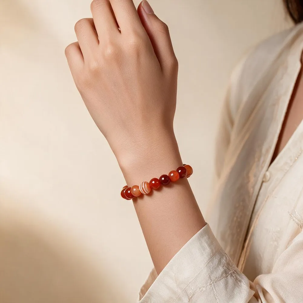 Natural Carnelian Gemstone Beaded Bracelet For Unisex with Lab Certificate — view 2