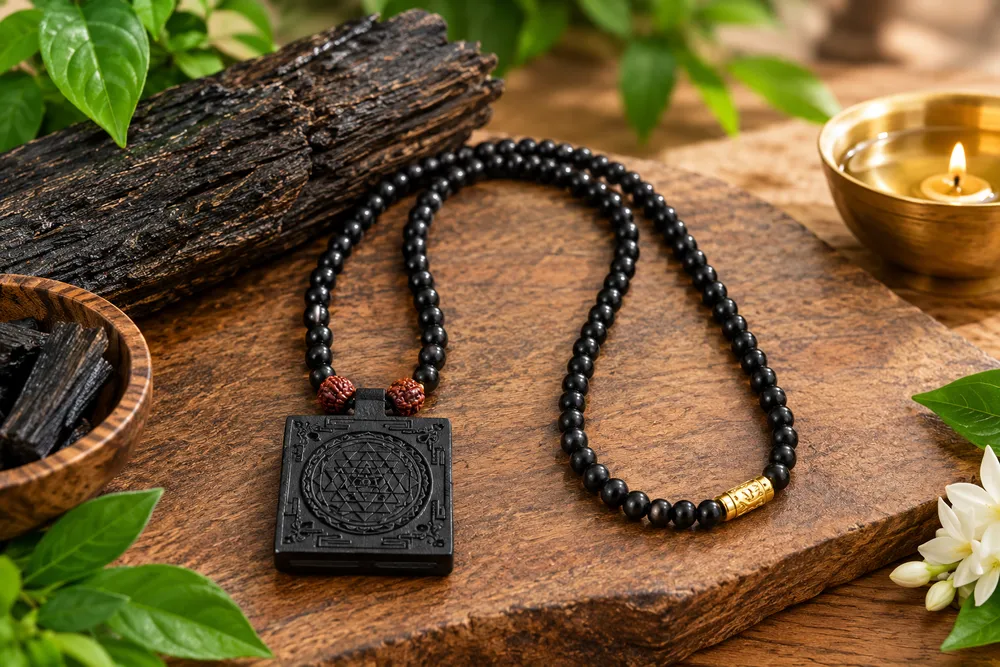 Natural Karungali Ebony Wood Beaded Mala नॅचुरल करुंगली (एबोनी वुड) माला 108+1 Necklace For Unisex with Lab certificate — view 3