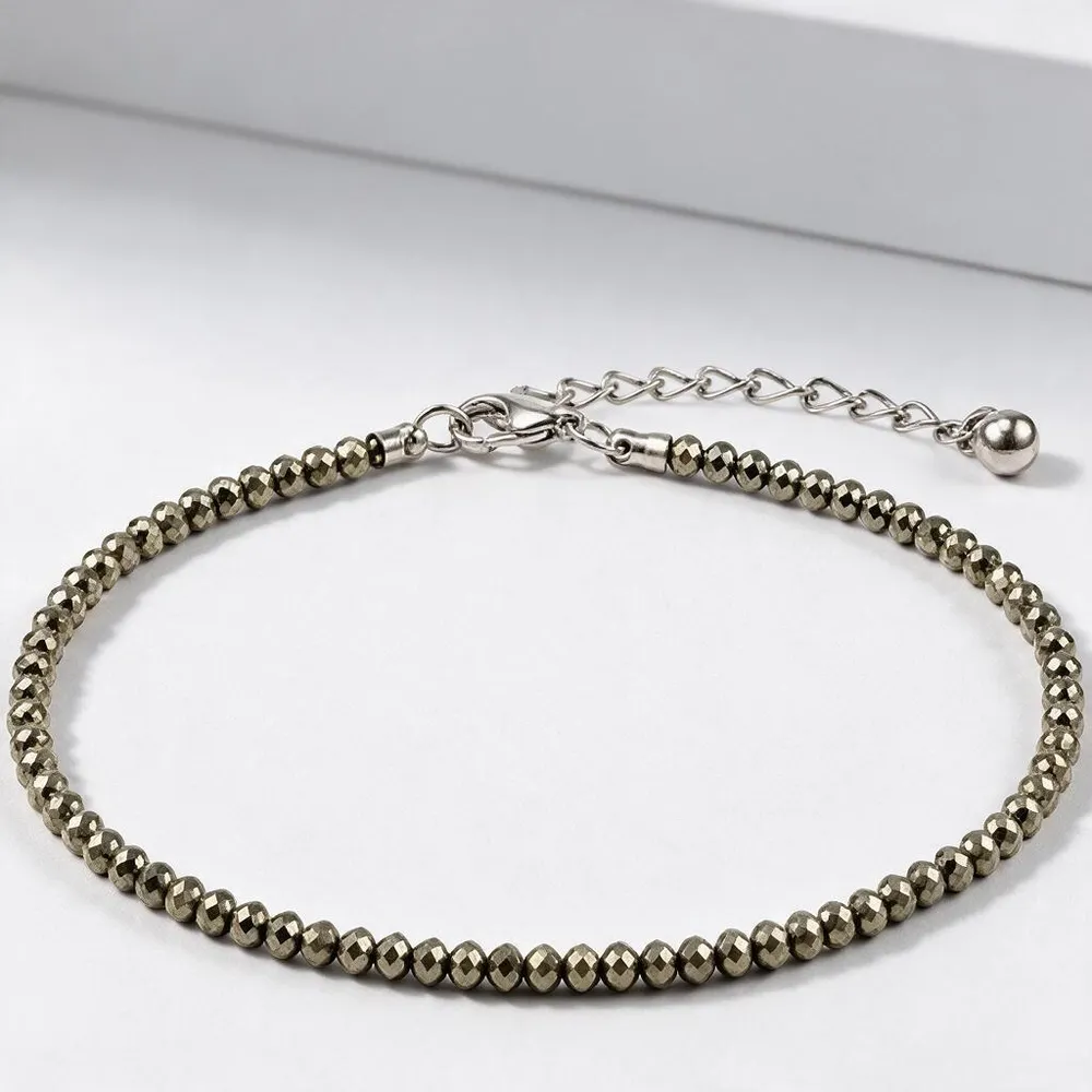 Natural Pyrite Beaded Gemstone Anklet For Women