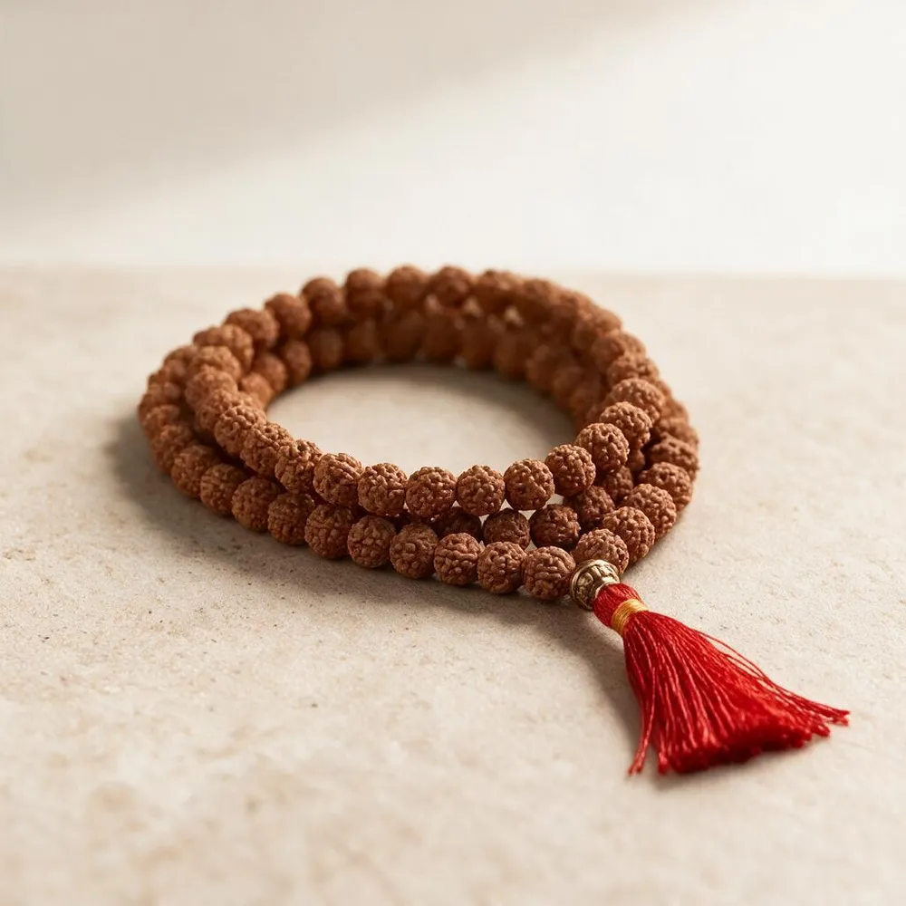Natural Rudraksha Beaded Mala With Tassel For Unisex