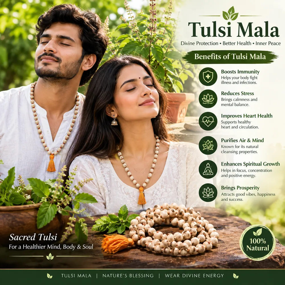 Natural Tulsi Wood Beads Prayer Mala For Men And Women — view 3