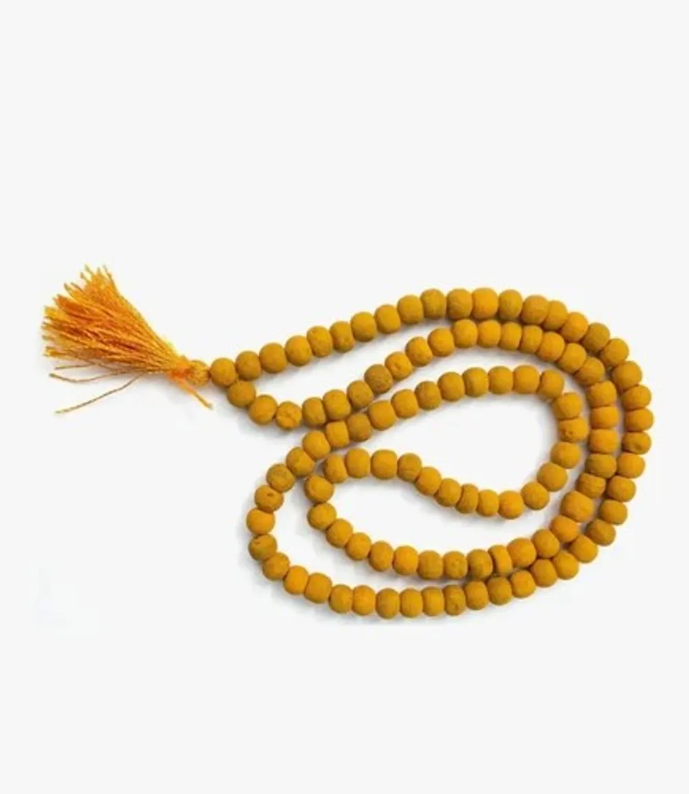 Natural Turmeric Wood Beaded Prayer Mala With Tassel For Unisex — view 2