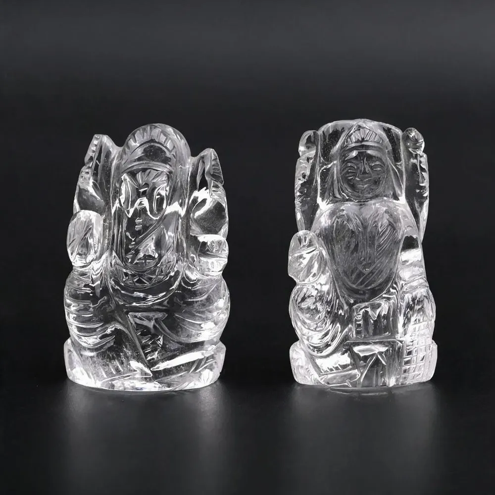 Transparent Crystal Quartz Ganesha Lakshmi Idol Set For Puja