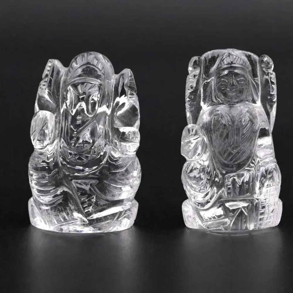 Transparent Crystal Quartz Ganesha Lakshmi Idol Set For Puja — view 2